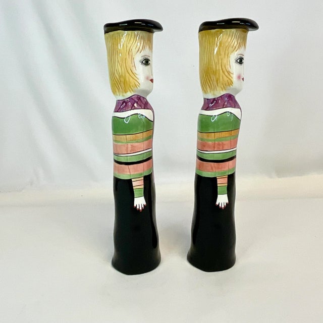 Black 1990s Vintage Boho Chic French Hand Painted Women Candle Holders - A Pair For Sale - Image 8 of 8