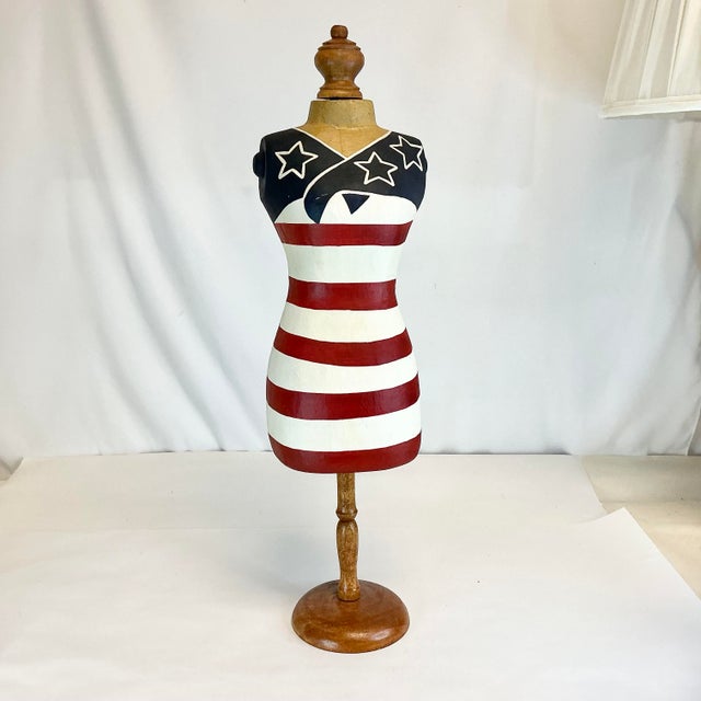 1980s Vintage Americana Patriotic Flag Paper Mache Dress Form Mannequin Centerpiece Holiday Accent - 4th of July For Sale - Image 6 of 14