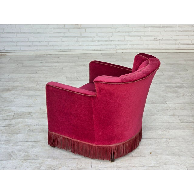 Danish Relax Armchair in Red Velour with Ash Legs, 1960s For Sale - Image 13 of 18