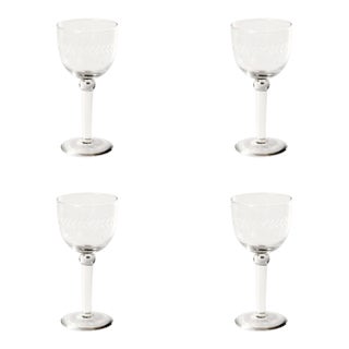 Tuscan Handmade Etched Wine Goblet Glasses, Set of 4 For Sale
