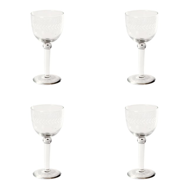 Tuscan Handmade Etched Wine Goblet Glasses, Set of 4 For Sale