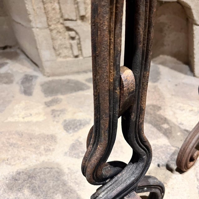 Brown 1950s Sculptural Hand Forged Iron Andirons For Sale - Image 8 of 10
