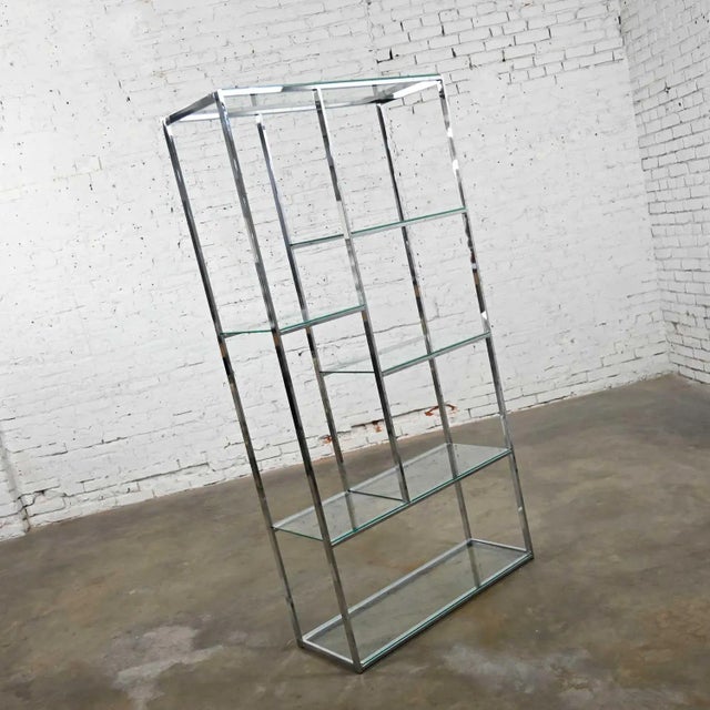 Mid-Century Modern Chrome & Glass Etagere Mondrian Style Shelf Placement For Sale - Image 10 of 13