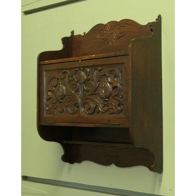 Carved Oak Wall Cupboard For Sale - Image 4 of 7