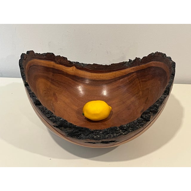Coastal Natural Edge Milo Wood Centerpiece Bowl Hawaii 13"l X 8"h Signed For Sale - Image 3 of 9