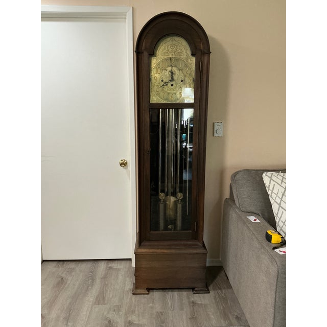 1915 Herschede Hall Walnut Grandfather Tall Clock 5 Chimes For Sale - Image 9 of 9