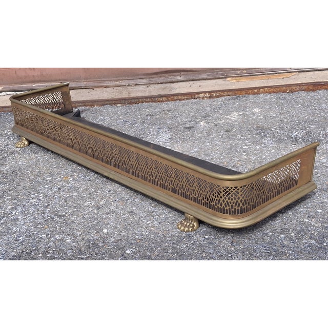 Brass Early 19th Century George III English Pierced Brass Fireplace Fender With Steel Base & Paw Feet For Sale - Image 8 of 14