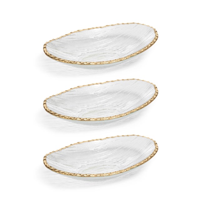 Contemporary Cassiel Clear Bowls with Jagged Gold Rim, Set of 3, Large For Sale - Image 3 of 3