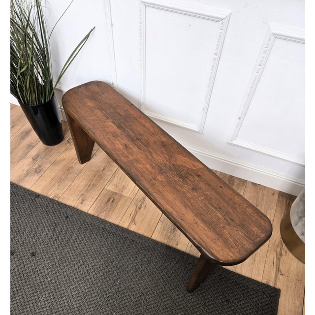 Gold Antique Italian Minimal Rustic Wooden Bench, 1890s For Sale - Image 8 of 9