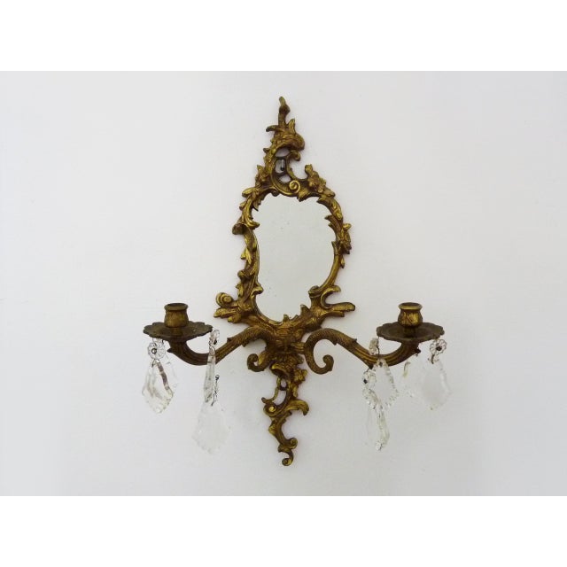 Mirror Wall Light with Candleholders in Gilded Bronze, 1960s For Sale - Image 3 of 11
