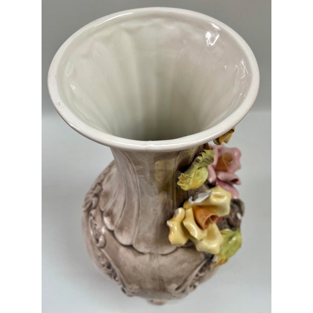 French Tall Vintage Capodimonte Porcelain Floral Vase, Made in Italy For Sale - Image 3 of 10