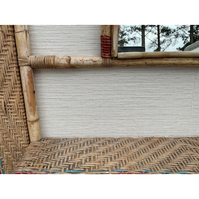 Early 20th-C. French Bamboo, Grasscloth Wallpaper & Wicker Coat Rack or Hall Tree or Coat Rack W/ Mirror For Sale In Atlanta - Image 6 of 9