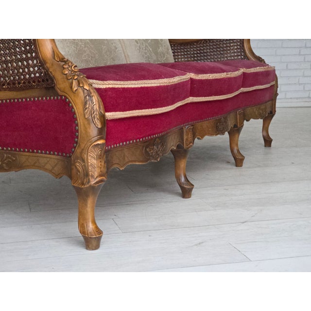 Danish 3-Seater Sofa in Red Velour and Mesh, 1930s For Sale - Image 9 of 18