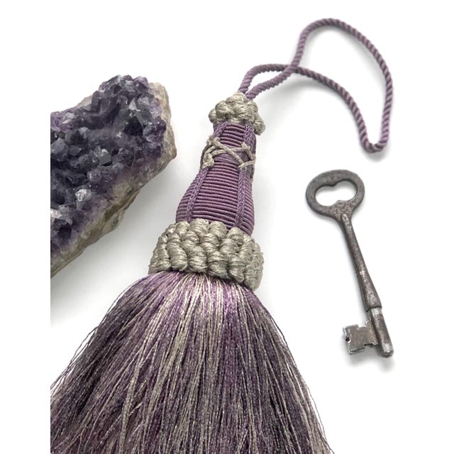 Textile Amethyst Key Tassel With Looped Ruche For Sale - Image 7 of 11