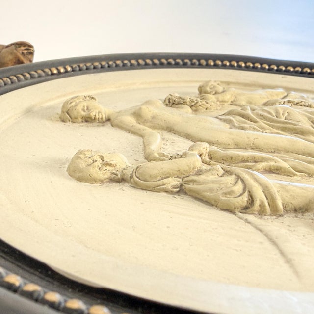 Mid 20th Century Mid 20th Century Pair of Neoclassical Figural Relief Wall Sculptures in Antiqued Gilt and Black Frames For Sale - Image 5 of 11