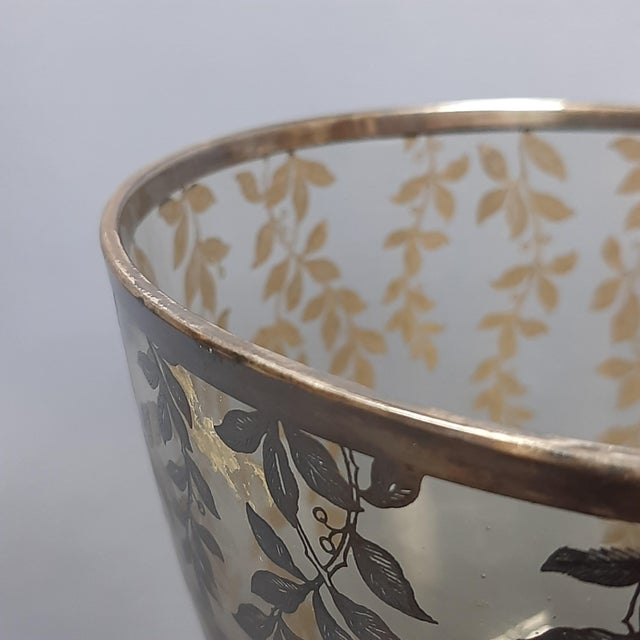 Vintage Fume Murano Glass Vase Centerpiece Cup with Silver Leaves, 1950s For Sale - Image 9 of 16