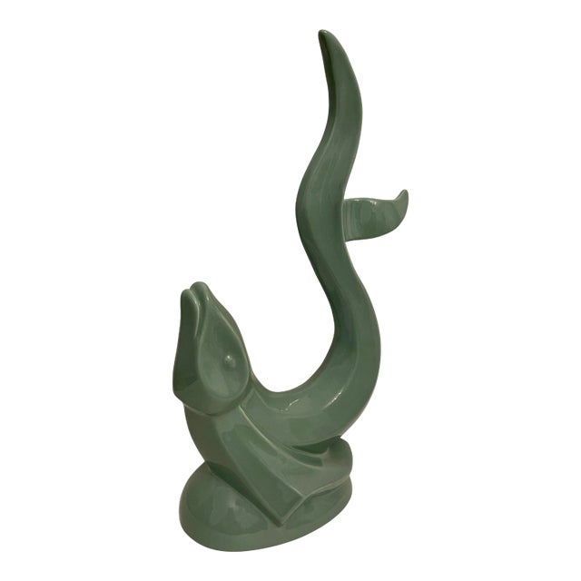 Vintage Haeger Aqua Green Ceramic Flying Fish Statue For Sale