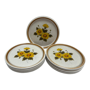 Vintage Midcentury Mikasa “Melissa” Floral Stoneware Dinner Plates, Set of Eleven