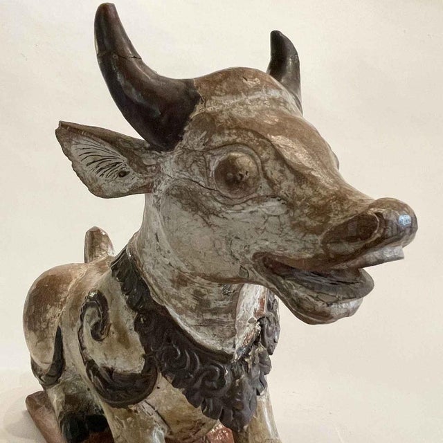 Indian Artist, Nandi Cow Sculpture, 1800s, Carved and Lacquered Wood For Sale - Image 4 of 9