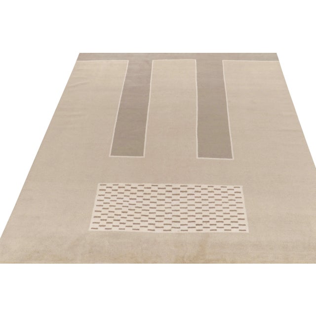 Art Deco Rug & Kilim’s Art Deco Style Rug in Beige and Gray Geometric Patterns For Sale - Image 3 of 6