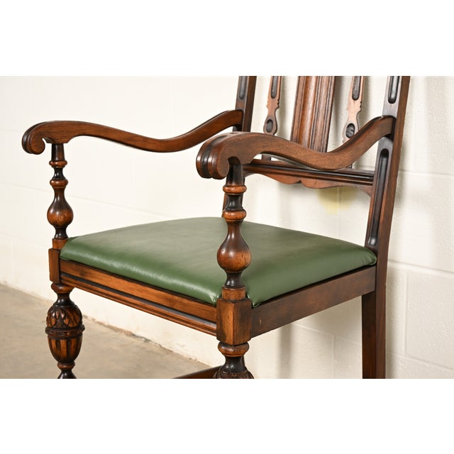 Berkey & Gay Antique English Jacobean Carved Walnut Armchair, Circa 1920s For Sale - Image 9 of 15