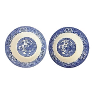 1960s Blue Willow Serving 9 1/8” Bowls in Royal Ironstone Willow Ware by Royal China - Set of Two (2) For Sale