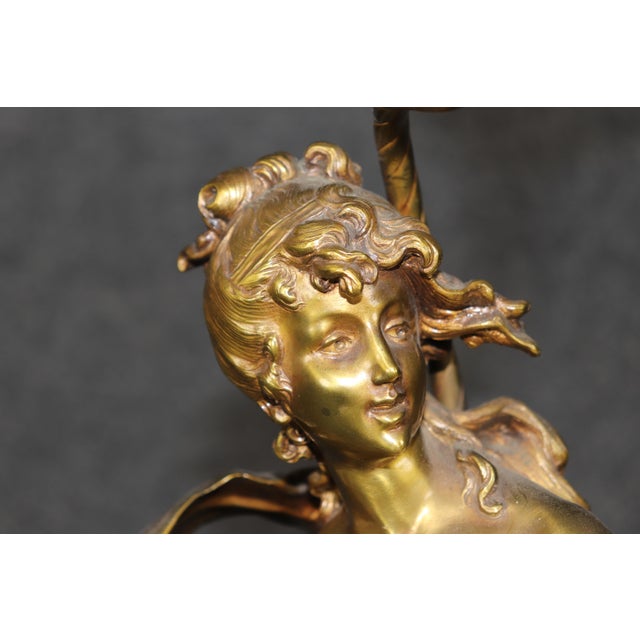 1900 "Naissance De La Perle" Solid Brass Figural Maiden Table Lamp After Moreau For Sale - Image 13 of 15