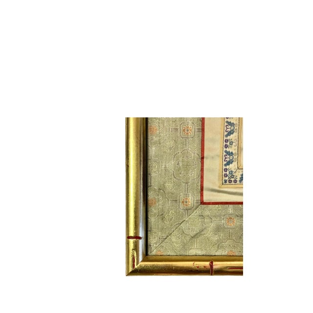 Mid 20th Century Chinese Embroidered Silk Panel in Giltwood Faux Bamboo Frame For Sale - Image 4 of 4