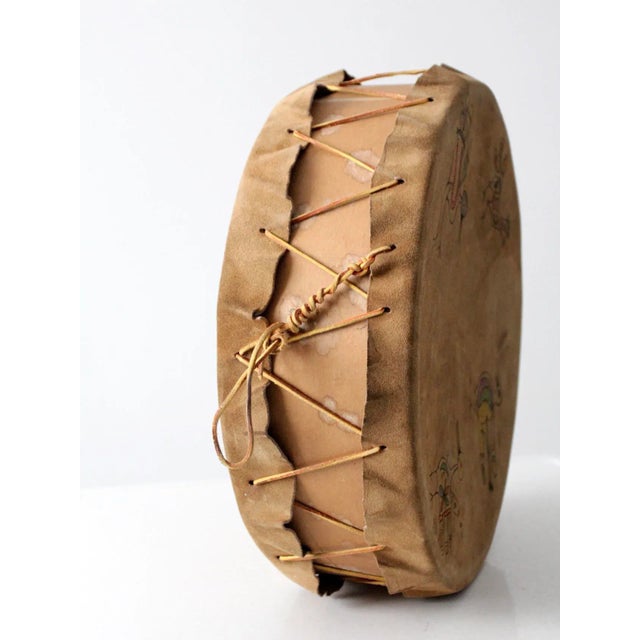 Mid 20th Century Vintage Hand-Painted Leather Drum For Sale - Image 5 of 8