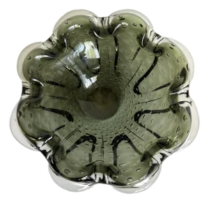 Murano Style Olive Green Bullicante Art Glass Bowl Trinket Dish Ashtray