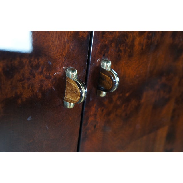 1980s 1980s Henredon Scene Three Art Deco Style Walnut Burl Black Lacquer Armoire Wardrobe For Sale - Image 5 of 11