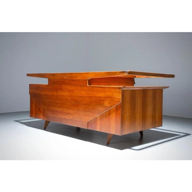 Brown Writing Desk in Walnut and Glass attributed to Silvio Cavatorta, Italy, 1950s For Sale - Image 8 of 13