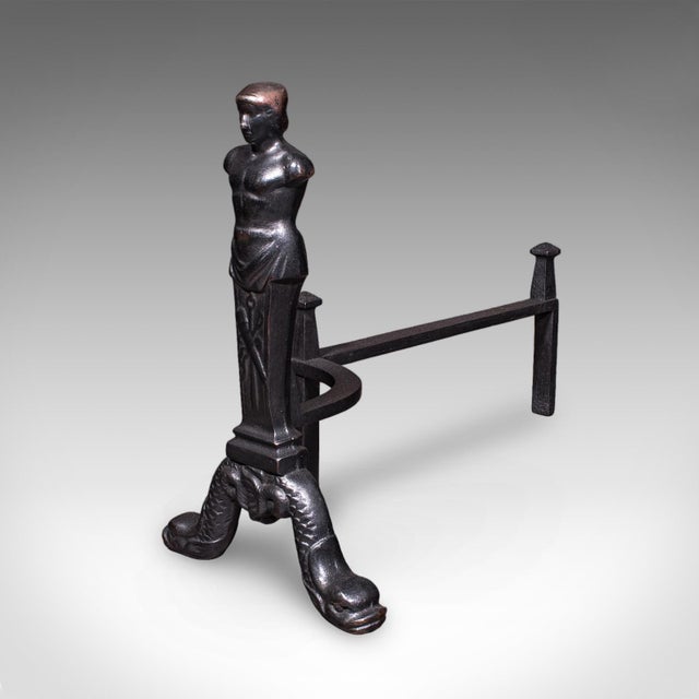 Pair of Vintage Figural Andirons, English, Fire Dog, Fireplace Rests, Art Deco For Sale - Image 6 of 11