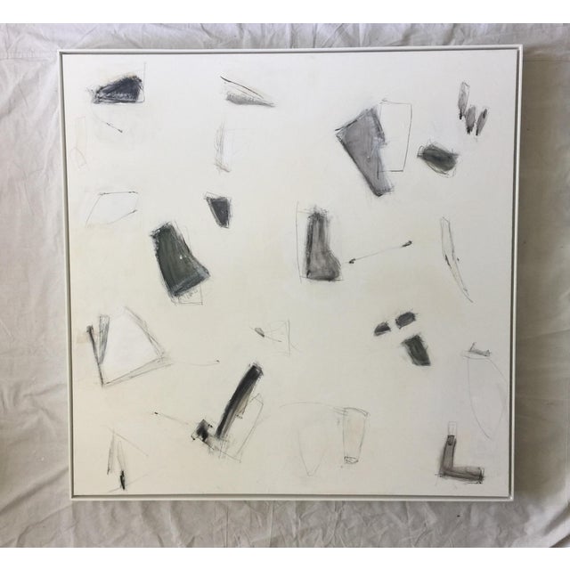 Abstract expressionism painting by Kimberly Moore. Black, white, blackish brown, gray, camel, green, parchment and...