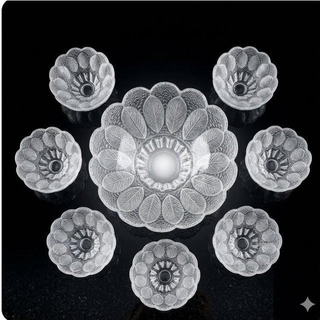 Mid-Century Modern MCM Style Lausitzer Glaswerke Medea Scalloped Crystal Bowl Set - 8 PCS For Sale - Image 3 of 4