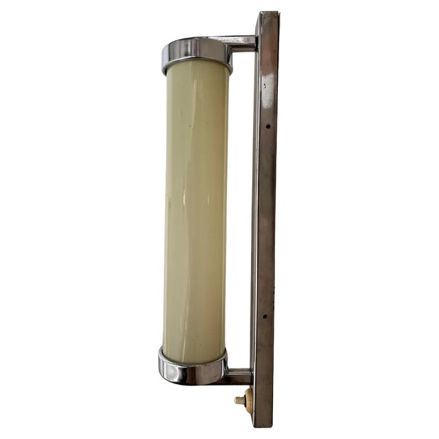 Bauhaus Big Chrome Milk Glass Wall Lamp, 1930s For Sale