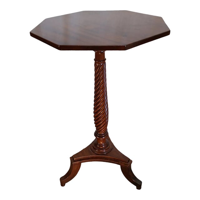 Early 20th Century Antique Walnut Octagon Barley-Twist Tripod Base Candle-Fern-Stand Side Table For Sale