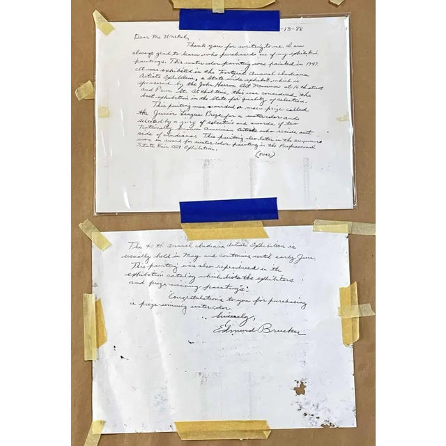 Large and dynamic, this 1947-vintage painting depicts a shirtless man handling a high-spirited Percheron horse that won a...