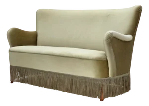 Danish 2-Seater Sofa in Green Furniture Velour & Beech Wood Legs from Slagelse Møbelværk, 1960s