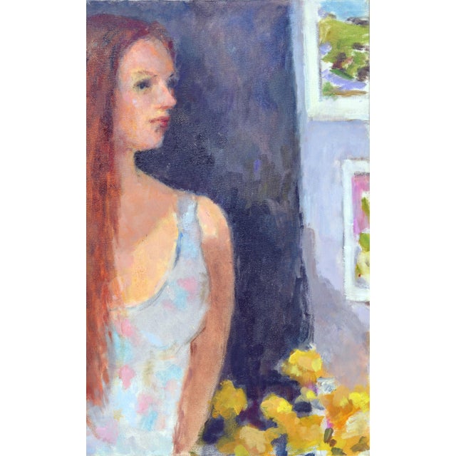 Vintage Portrait of Red Headed Woman With Yellow Roses by Patricia Emrich Gillfillan For Sale - Image 4 of 4