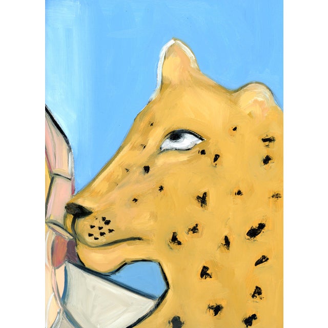 Yellow Mid Century Modern Cubist Abstract Figurative Angels Vintage Swedish Inspired Oil Painting by Alexandra Swistak For Sale - Image 8 of 8