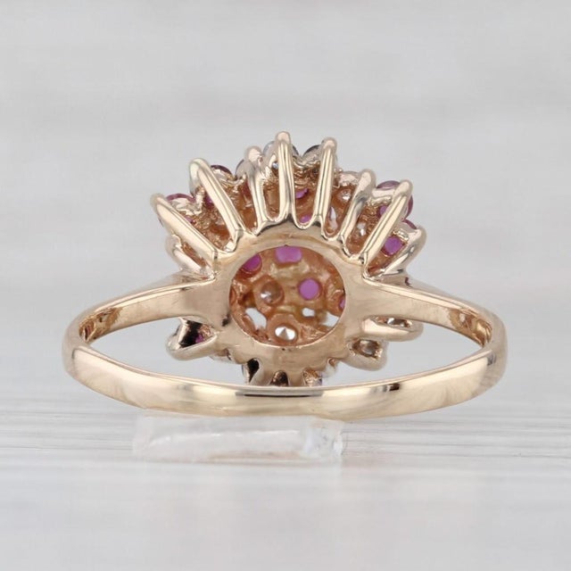 Modern 1.28ctw Ruby Diamond Swirl Cluster Ring 14k Yellow Gold Size 10 For Sale - Image 3 of 8