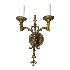 Antique Ornate Empire Style Dual Arm Gilded Bronze Brass Wall Sconce Fixture