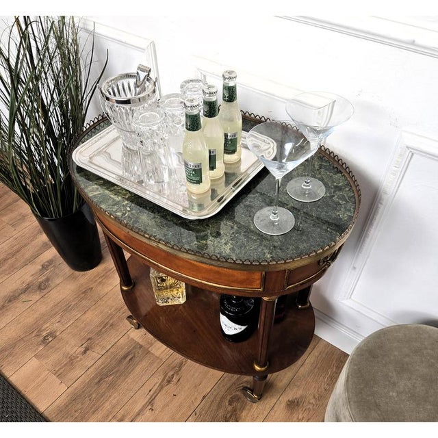 Mid-Century Modern Italian Brass Serving Bar Cart with Green Marble Top, 1950s For Sale - Image 3 of 10