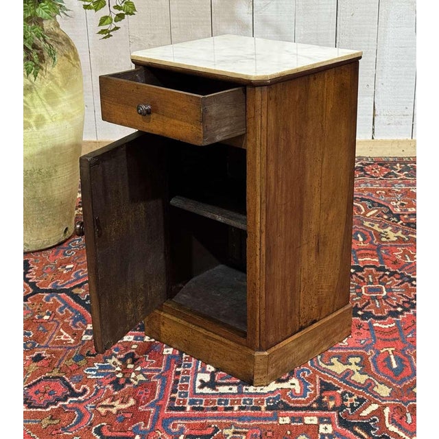 Wood 19th Century Walnut Bedside Table with White Marble Top For Sale - Image 7 of 12