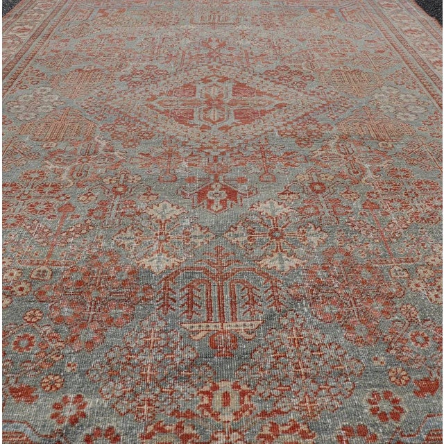 Persian Antique Joshegan Rug With Geometric Medallion Design in Soft Red's For Sale - Image 4 of 12