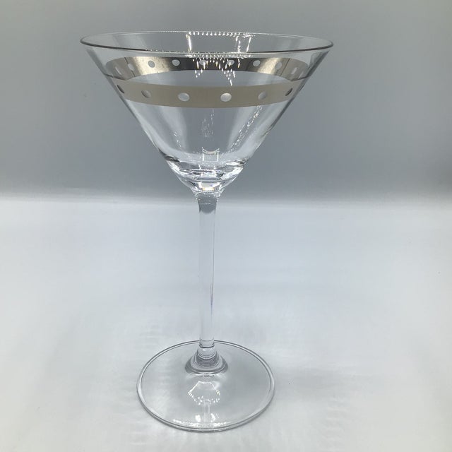 1970s Platinum Dot Banded Martini Glasses by the Cellar of New York - Set of 5 For Sale - Image 5 of 12