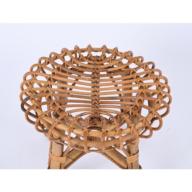 Italian Round Stool in Rattan and Bamboo by Franco Albini, 1960s For Sale - Image 10 of 15