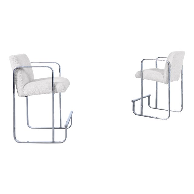 1970s Mid-Century Modern Chrome Counter Stools - Set of 2 For Sale