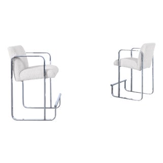 Mid-Century Modern Chrome Sled-Base Counter Stools, 1970s For Sale